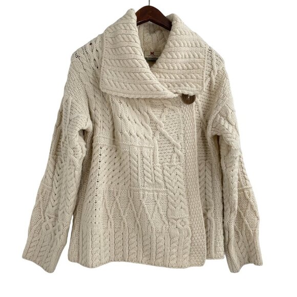 Carraigdonn Cream Irish 100% Merino Wool Knit Fisherman Sweater Womens Small - Picture 2 of 9